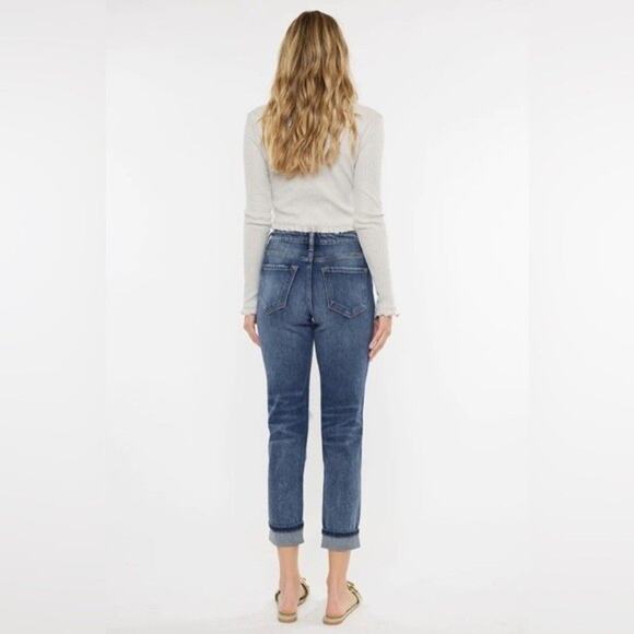 Kancan Milan High Rise Mom Jeans Distressed Busted Knee high rise - Picture 2 of 8